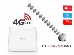 Комплект роутер Zyxel LTE3202 + стрела-5-пушка - 4G роутер, антенна, переходники и кабель